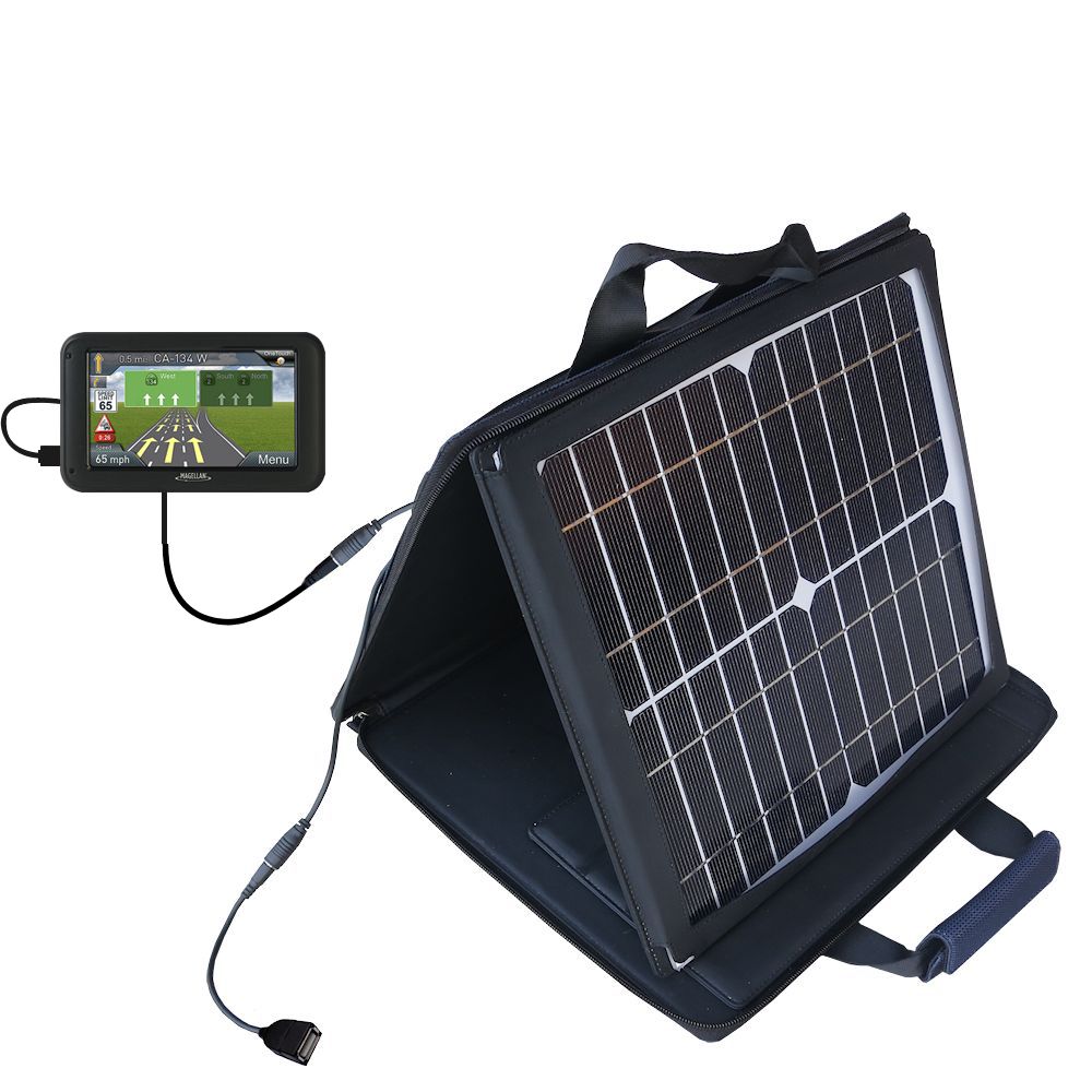 SunVolt Solar Charger compatible with the Magellan Roadmate RV5365T-LMB and one other device - charge from sun at wall outlet-like speed