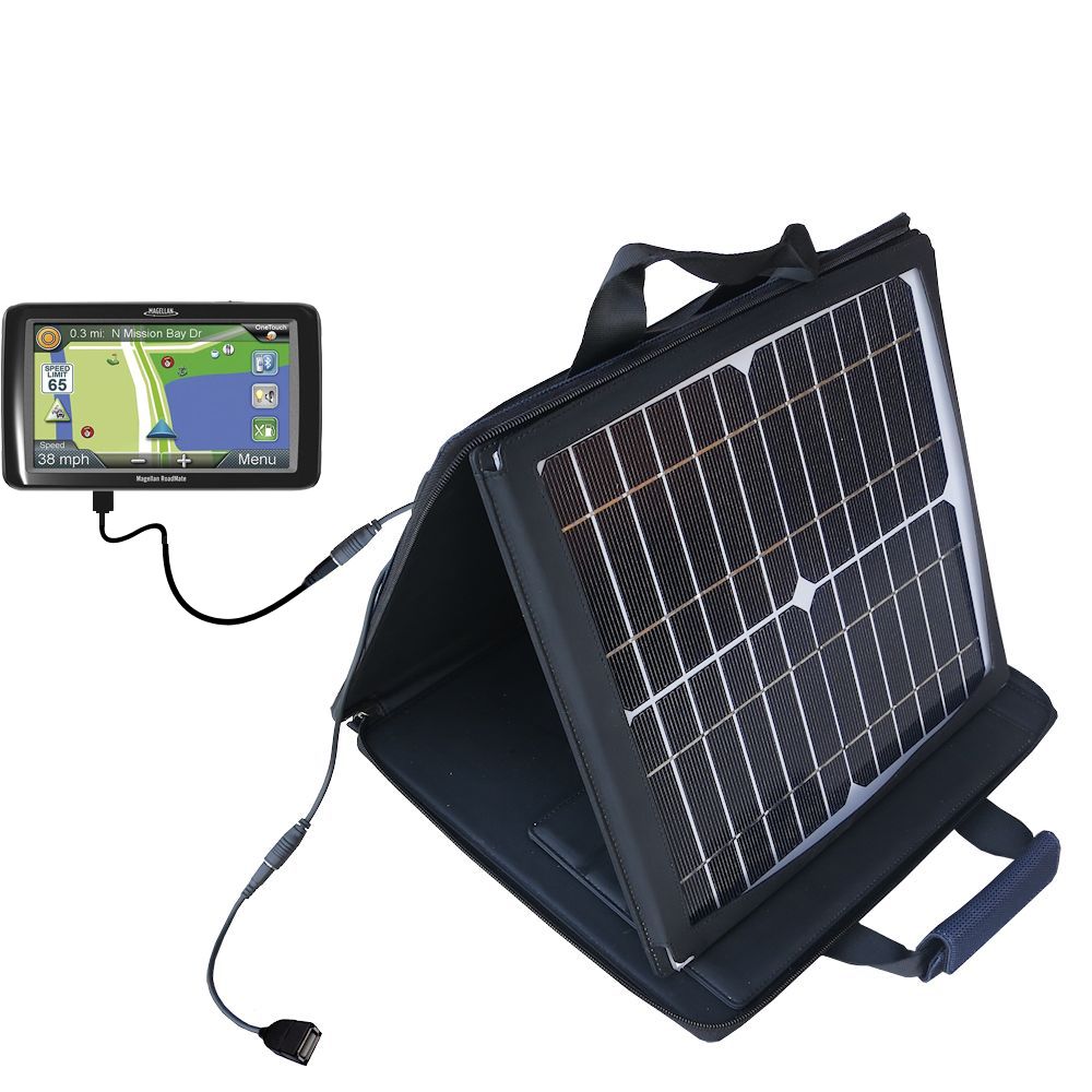 SunVolt Solar Charger compatible with the Magellan Roadmate RV9165T-LM and one other device - charge from sun at wall outlet-like speed