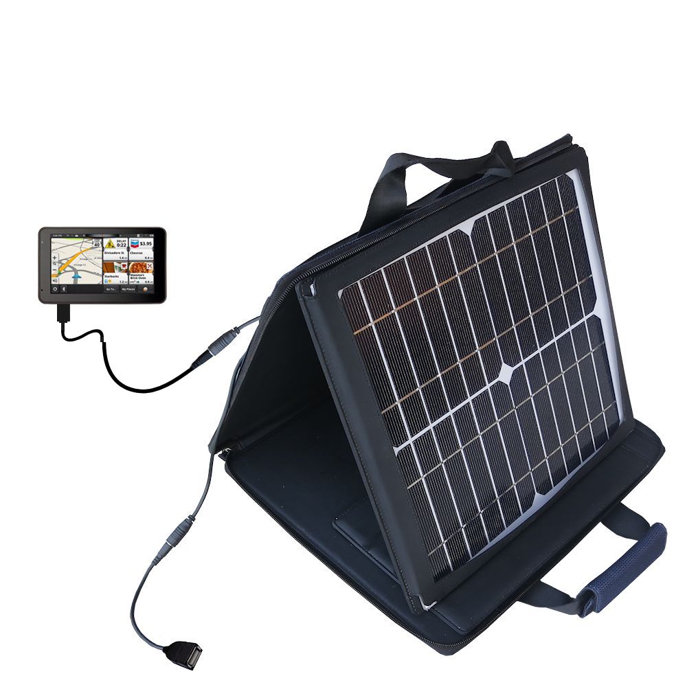 Gomadic SunVolt High Output Portable Solar Power Station designed for the Magellan SmartGPS 5390 / 5295 - Can charge multiple devices with outlet speeds