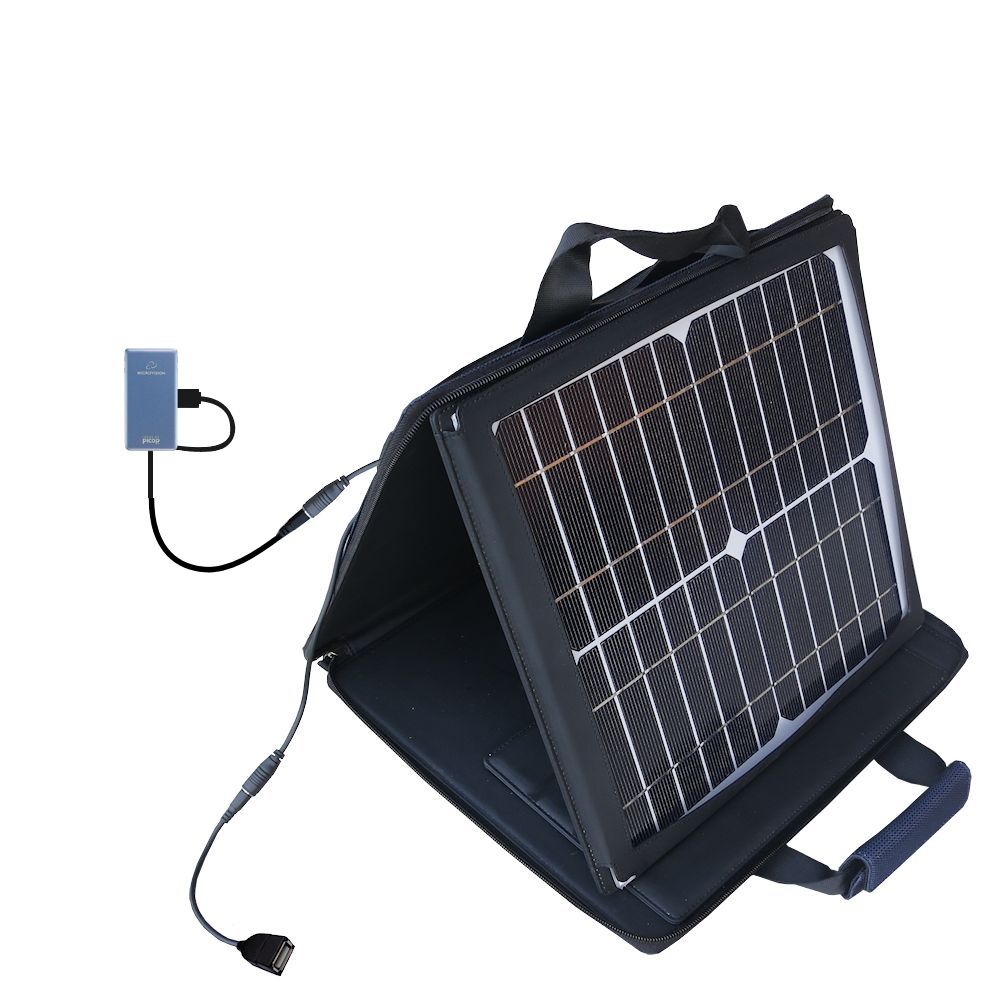 SunVolt Solar Charger compatible with the Microvision ShowWX Laser Pico and one other device - charge from sun at wall outlet-like speed