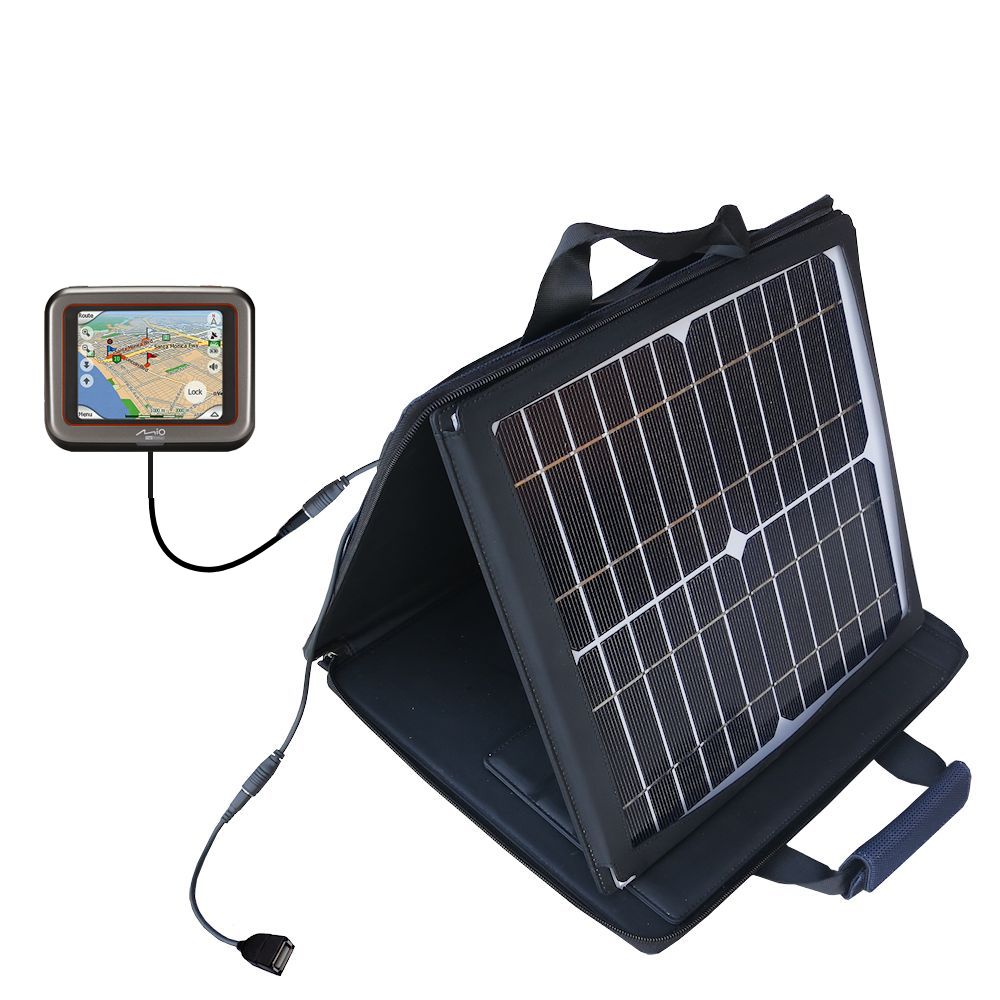 SunVolt Solar Charger compatible with the Mio DigiWalker C210 C220 and one other device - charge from sun at wall outlet-like speed