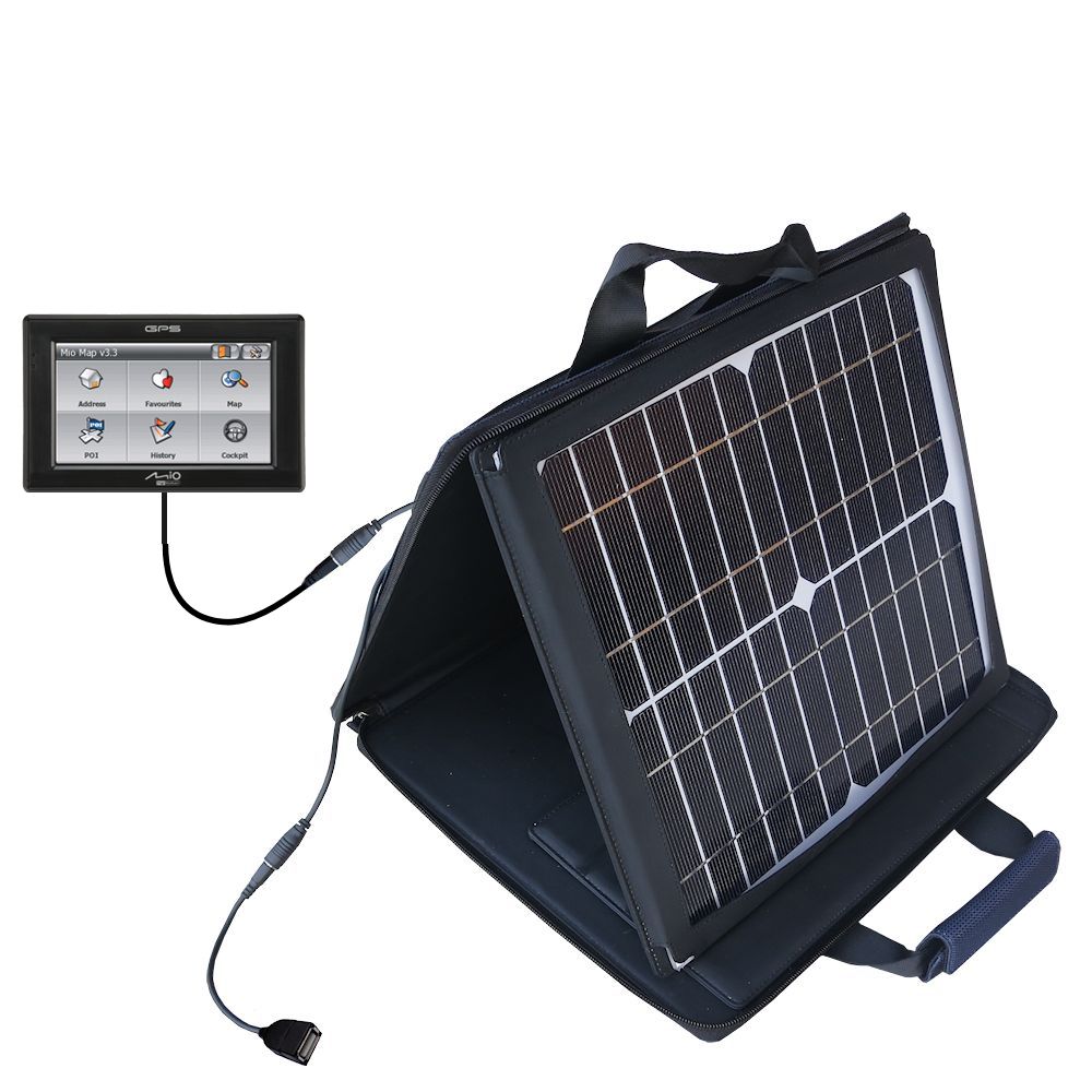 SunVolt Solar Charger compatible with the Mio DigiWalker C320 and one other device - charge from sun at wall outlet-like speed