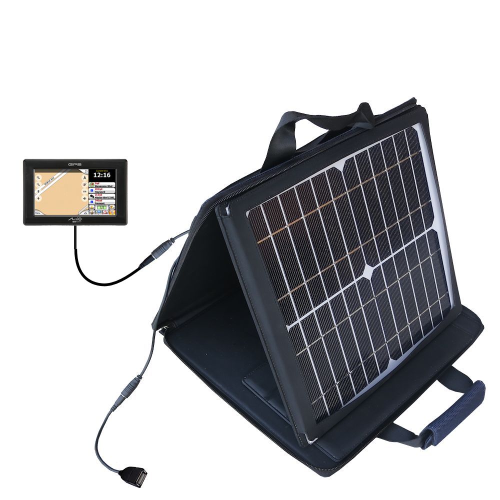 SunVolt Solar Charger compatible with the Mio DigiWalker C520 and one other device - charge from sun at wall outlet-like speed
