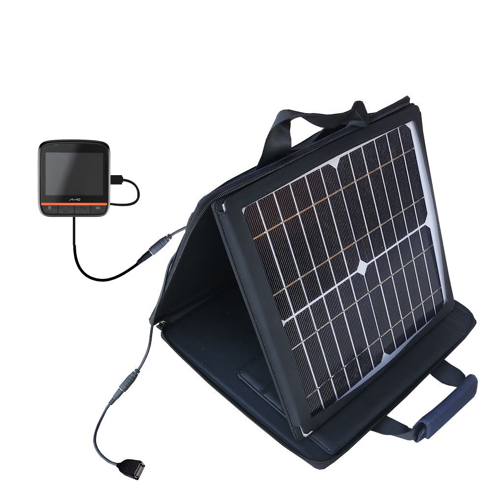 SunVolt Solar Charger compatible with the Mio MiVue 358 / 388 and one other device - charge from sun at wall outlet-like speed