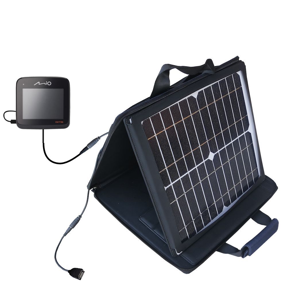 SunVolt Solar Charger compatible with the Mio MiVue 528 / 538 / 568 Touch and one other device - charge from sun at wall outlet-like speed