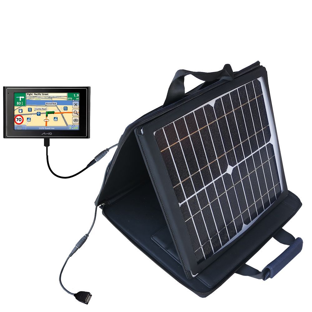 SunVolt Solar Charger compatible with the Mio Moov 300 and one other device - charge from sun at wall outlet-like speed