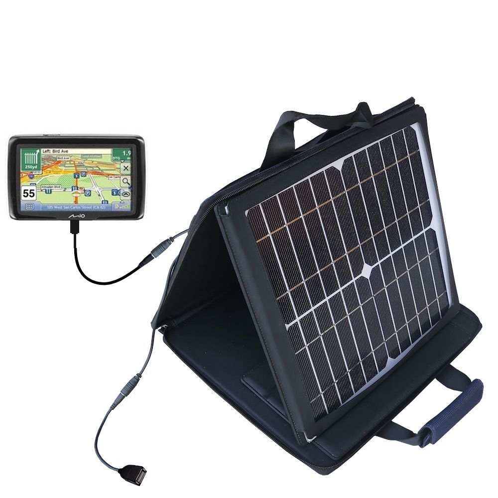SunVolt Solar Charger compatible with the Mio Moov 503T and one other device - charge from sun at wall outlet-like speed