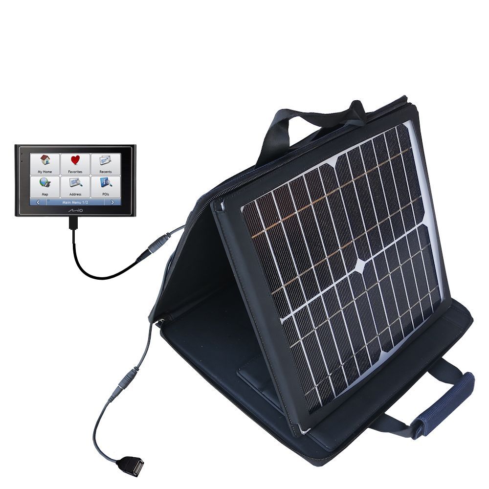 SunVolt Solar Charger compatible with the Mio Moov 560 and one other device - charge from sun at wall outlet-like speed