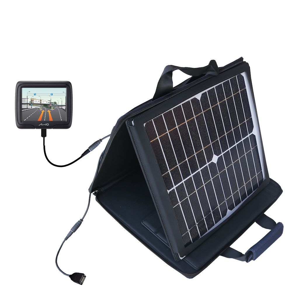 SunVolt Solar Charger compatible with the Mio Moov M300 and one other device - charge from sun at wall outlet-like speed