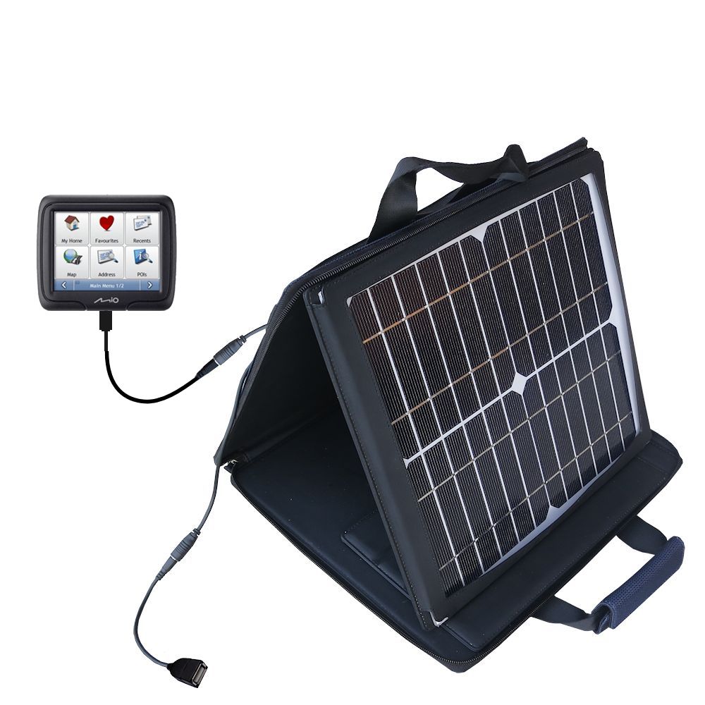 SunVolt Solar Charger compatible with the Mio Moov M301 and one other device - charge from sun at wall outlet-like speed