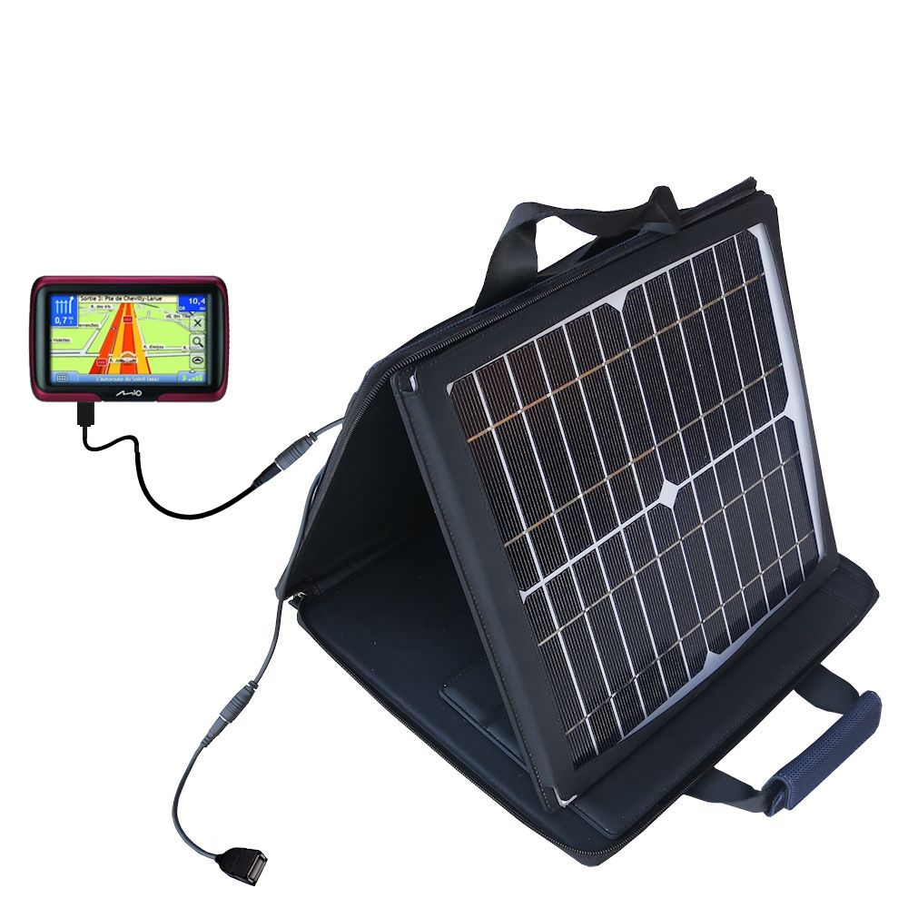 SunVolt Solar Charger compatible with the Mio Moov M401 and one other device - charge from sun at wall outlet-like speed