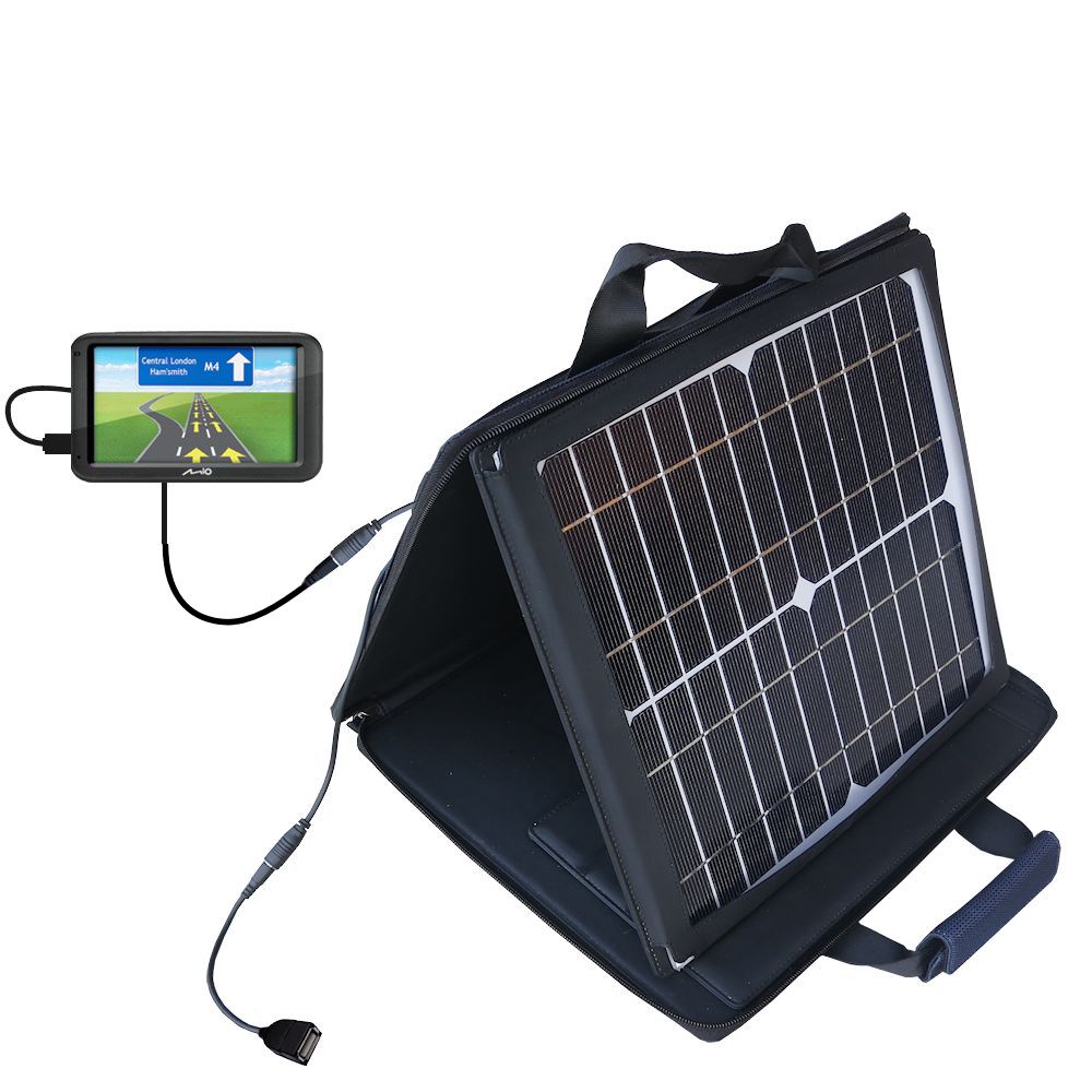 SunVolt Solar Charger compatible with the Mio Moov M413 / M416 and one other device - charge from sun at wall outlet-like speed