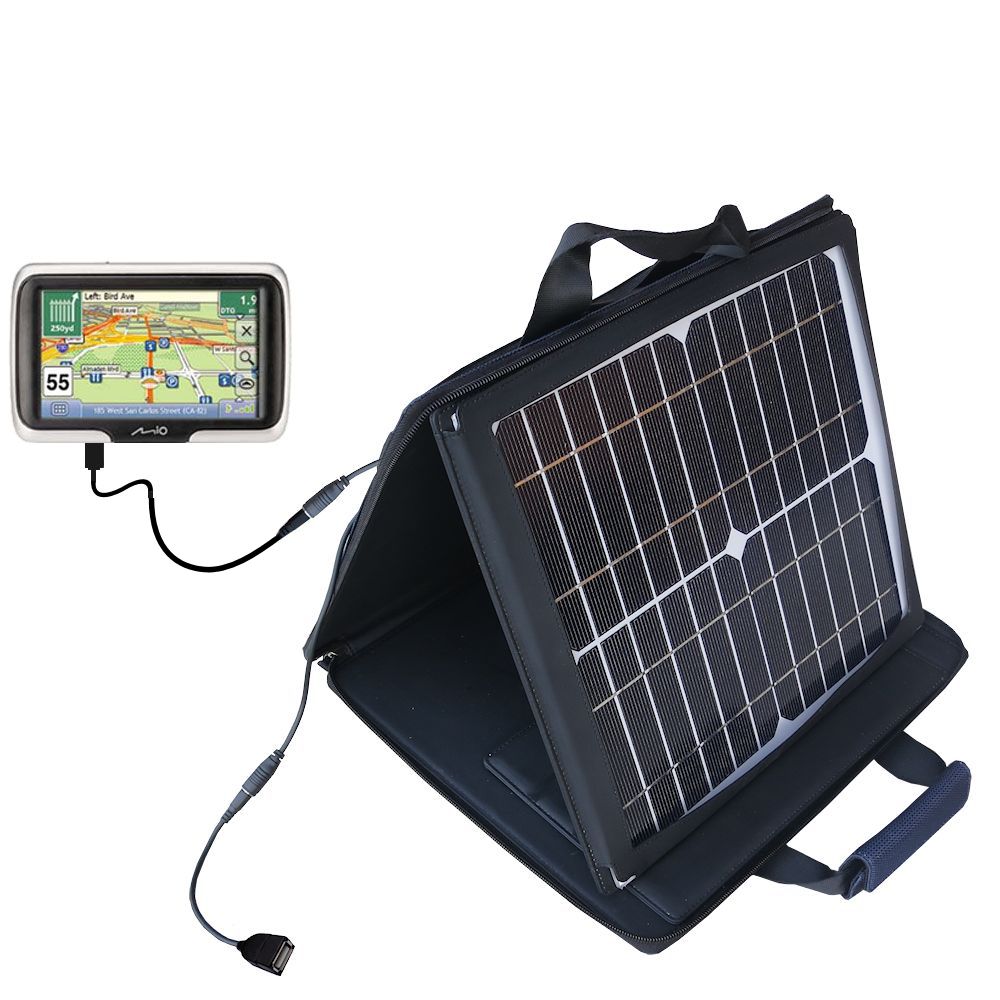 SunVolt Solar Charger compatible with the Mio Moov R403 and one other device - charge from sun at wall outlet-like speed