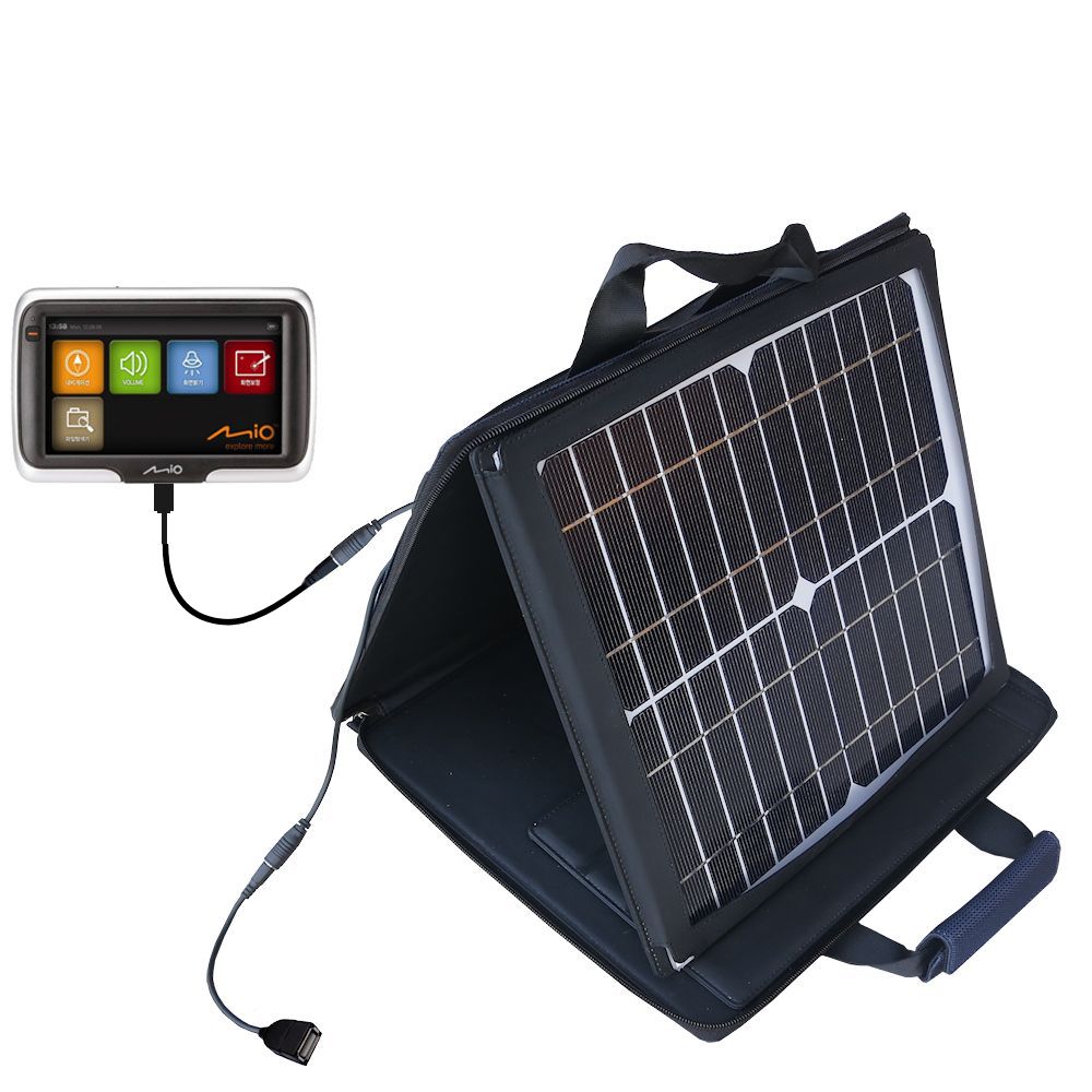 SunVolt Solar Charger compatible with the Mio Moov S401 and one other device - charge from sun at wall outlet-like speed