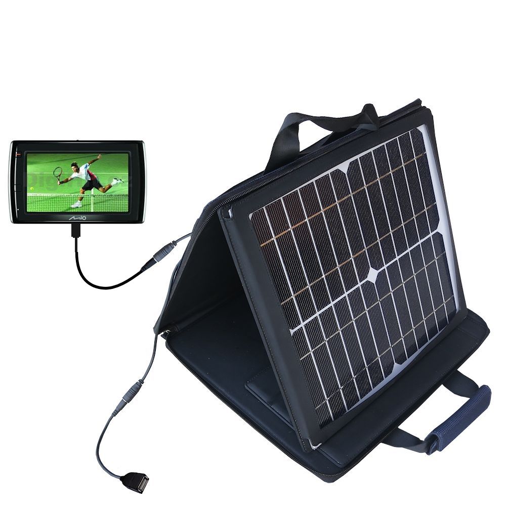 SunVolt Solar Charger compatible with the Mio Moov V505 and one other device - charge from sun at wall outlet-like speed