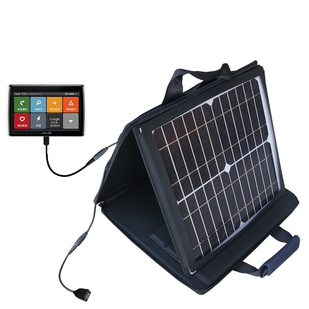 SunVolt Solar Charger compatible with the Mio Moov V765 and one other device - charge from sun at wall outlet-like speed