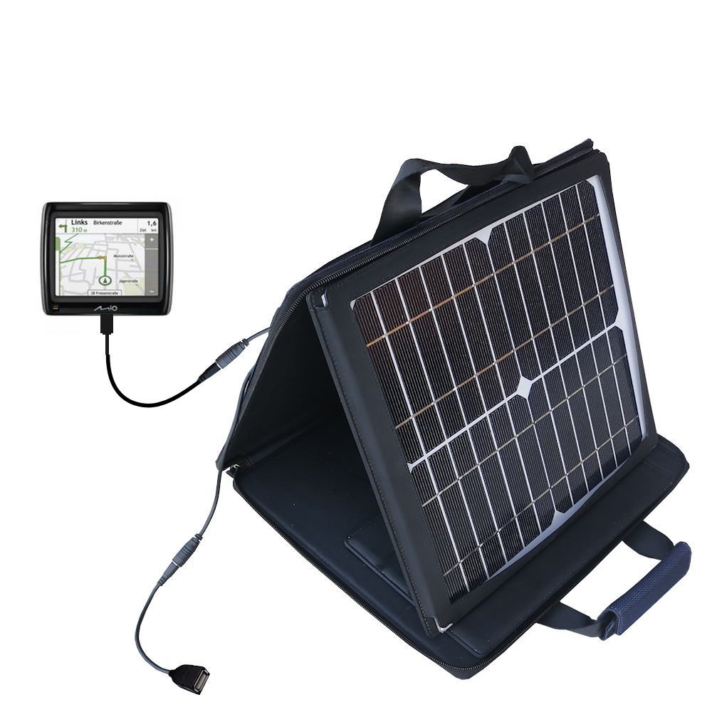 Gomadic SunVolt High Output Portable Solar Power Station designed for the Mio Navman Spirit 300 - Can charge multiple devices with outlet speeds