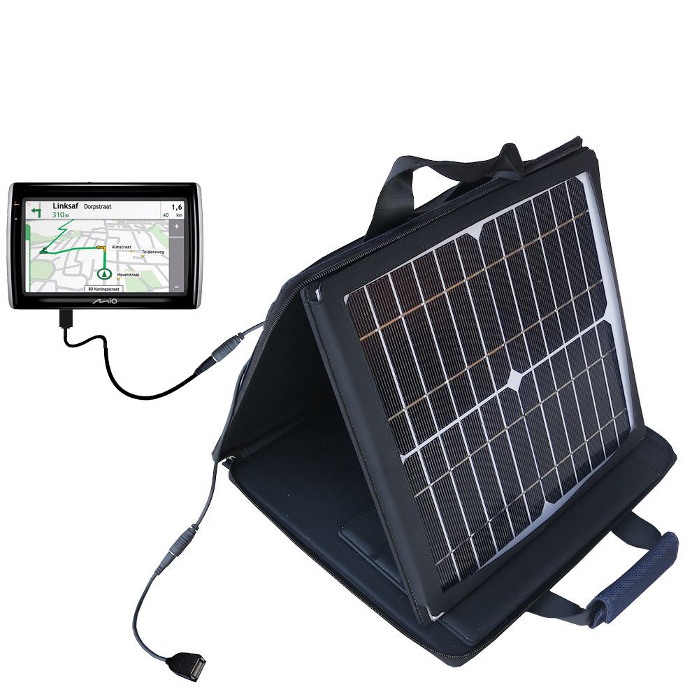 SunVolt Solar Charger compatible with the Mio Navman Spirit 500 and one other device - charge from sun at wall outlet-like speed