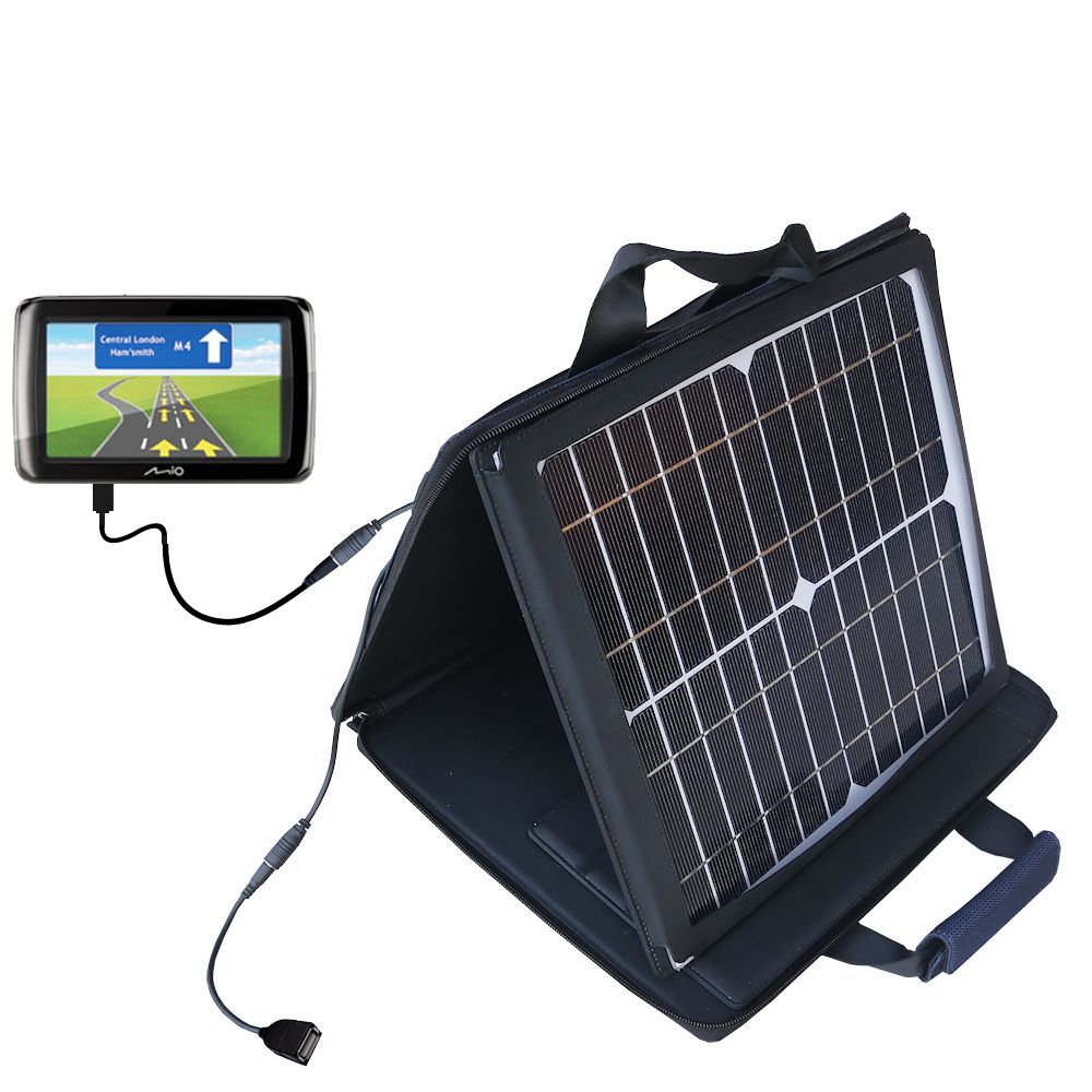 SunVolt Solar Charger compatible with the Mio Spirit 470 Full Europe and one other device - charge from sun at wall outlet-like speed