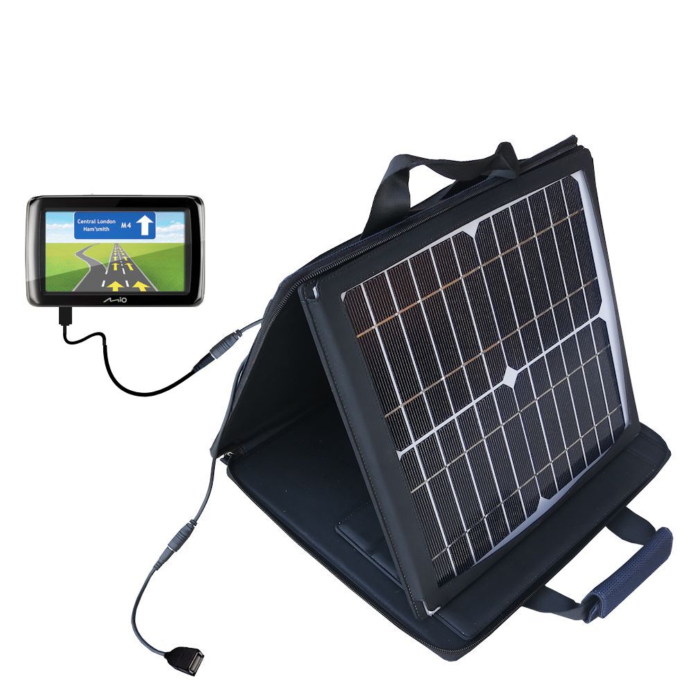 SunVolt Solar Charger compatible with the Mio Spirit 490 / 495 / 497 and one other device - charge from sun at wall outlet-like speed