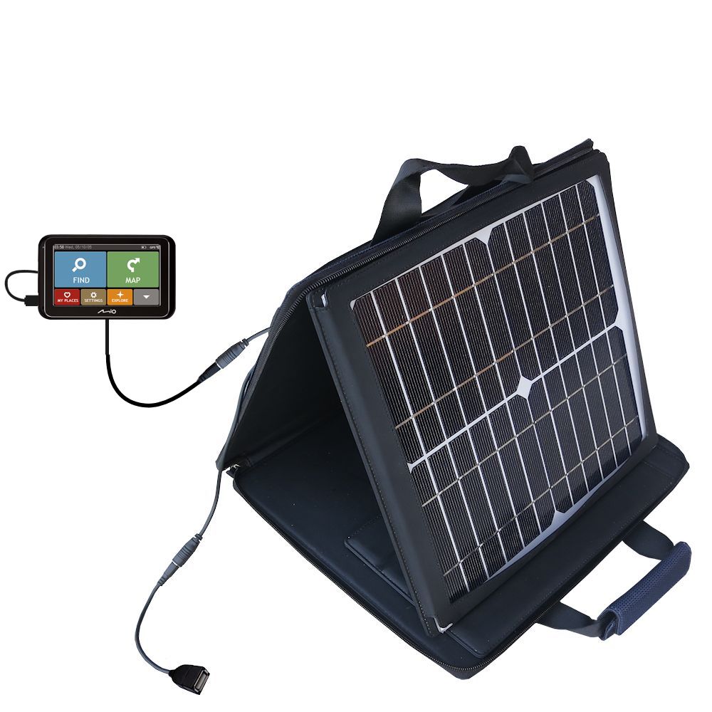 Gomadic SunVolt High Output Portable Solar Power Station designed for the Mio Spirit 6900 / 6950 / 6970 LM - Can charge multiple devices with outlet speeds