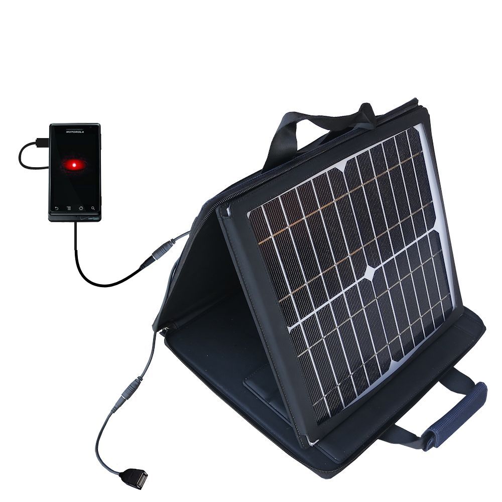 SunVolt Solar Charger compatible with the Motorola A855 and one other device - charge from sun at wall outlet-like speed