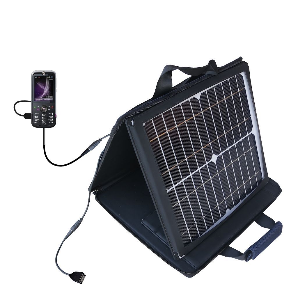 SunVolt Solar Charger compatible with the Motorola MOTOZINE ZN5 and one other device - charge from sun at wall outlet-like speed