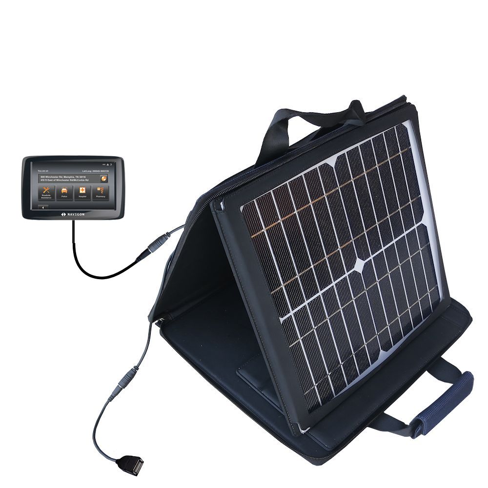 SunVolt Solar Charger compatible with the Navigon 2100 max and one other device - charge from sun at wall outlet-like speed