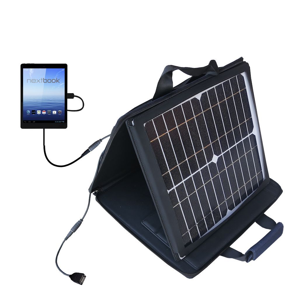 SunVolt Solar Charger compatible with the Nextbook Premium 8 HD NX008HD8G Tablet  and one other device - charge from sun at wall outlet-like speed