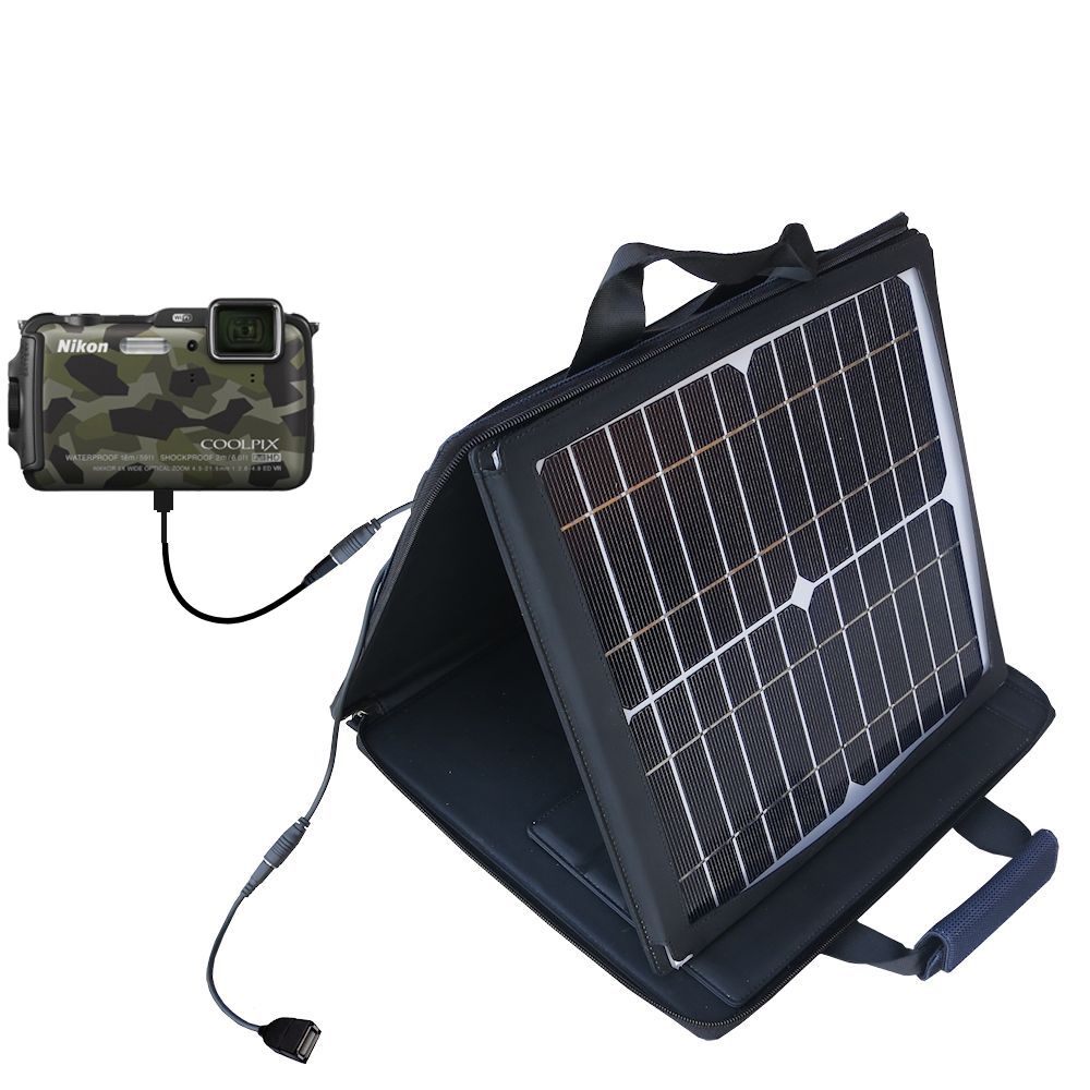 SunVolt Solar Charger compatible with the Nikon Coolpix AW120 / AW120s and one other device - charge from sun at wall outlet-like speed