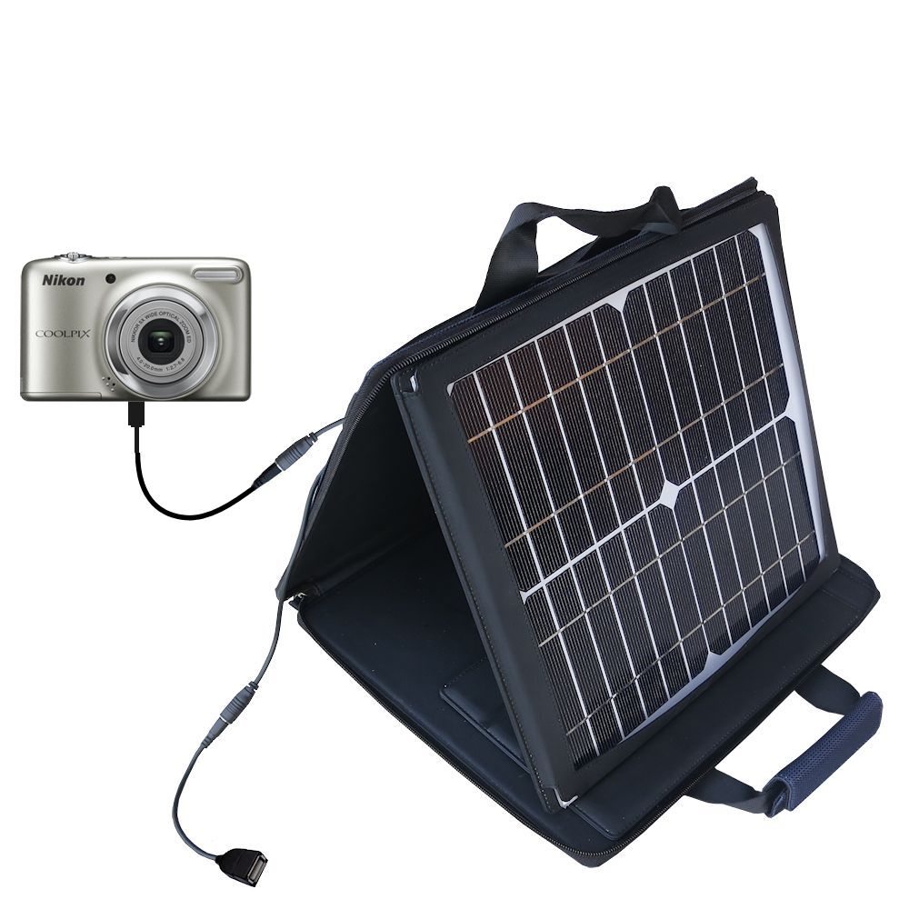 SunVolt Solar Charger compatible with the Nikon Coolpix L25 L26 and one other device - charge from sun at wall outlet-like speed