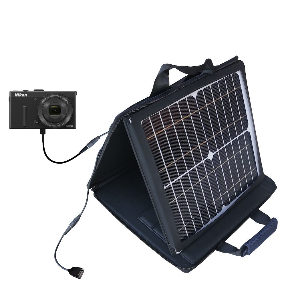 SunVolt Solar Charger compatible with the Nikon Coolpix P340 and one other device - charge from sun at wall outlet-like speed