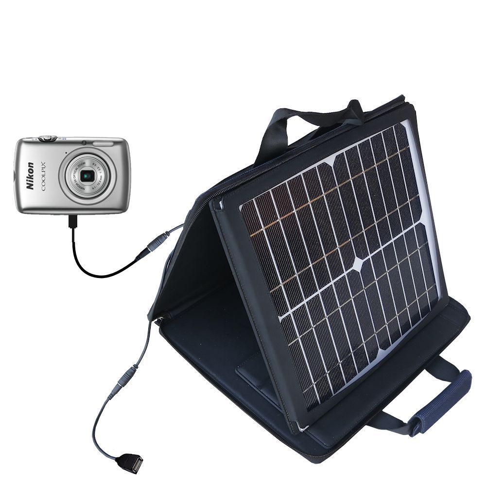 SunVolt Solar Charger compatible with the Nikon Coolpix S01 and one other device - charge from sun at wall outlet-like speed