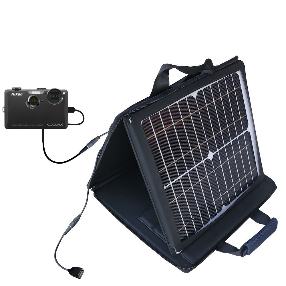 SunVolt Solar Charger compatible with the Nikon Coolpix S1100pj and one other device - charge from sun at wall outlet-like speed