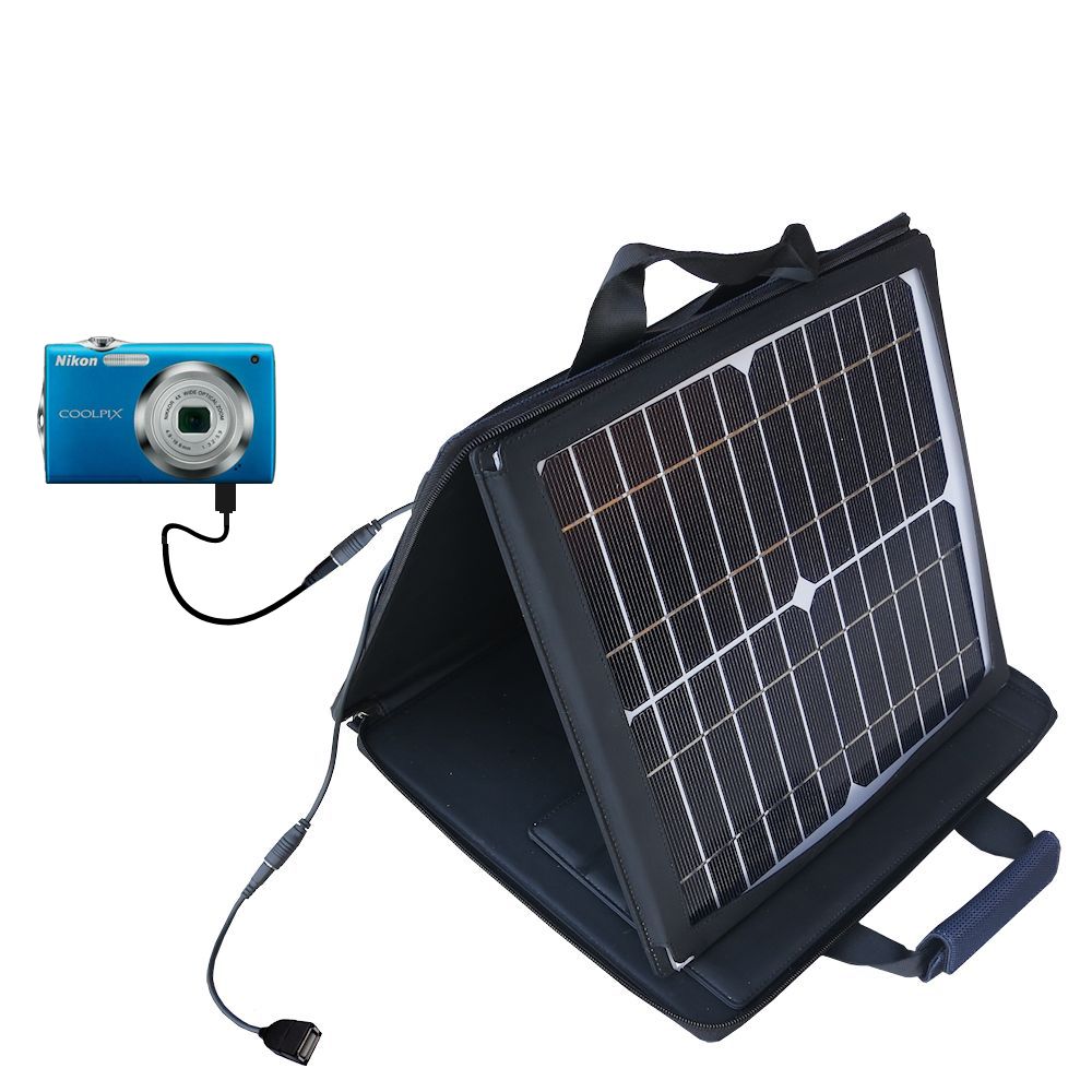 SunVolt Solar Charger compatible with the Nikon Coolpix S205 and one other device - charge from sun at wall outlet-like speed