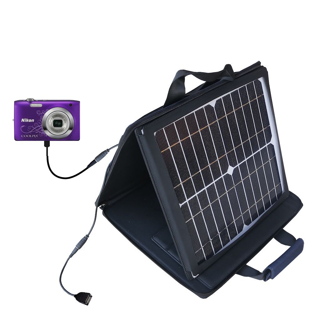 SunVolt Solar Charger compatible with the Nikon Coolpix S2600 and one other device - charge from sun at wall outlet-like speed