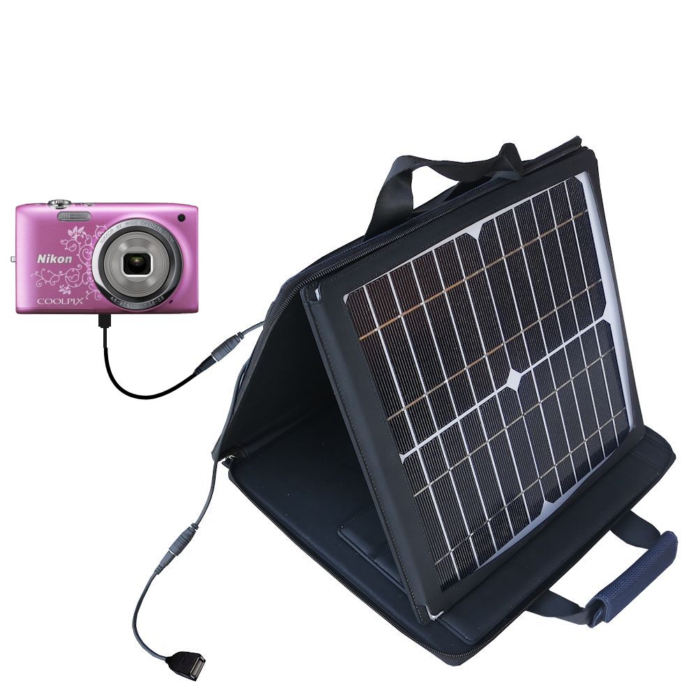 SunVolt Solar Charger compatible with the Nikon Coolpix S2700 / S2750 and one other device - charge from sun at wall outlet-like speed