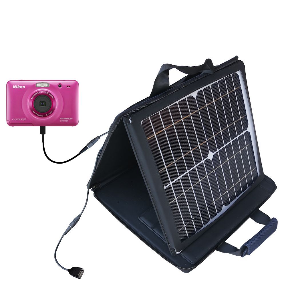 SunVolt Solar Charger compatible with the Nikon Coolpix S30 and one other device - charge from sun at wall outlet-like speed