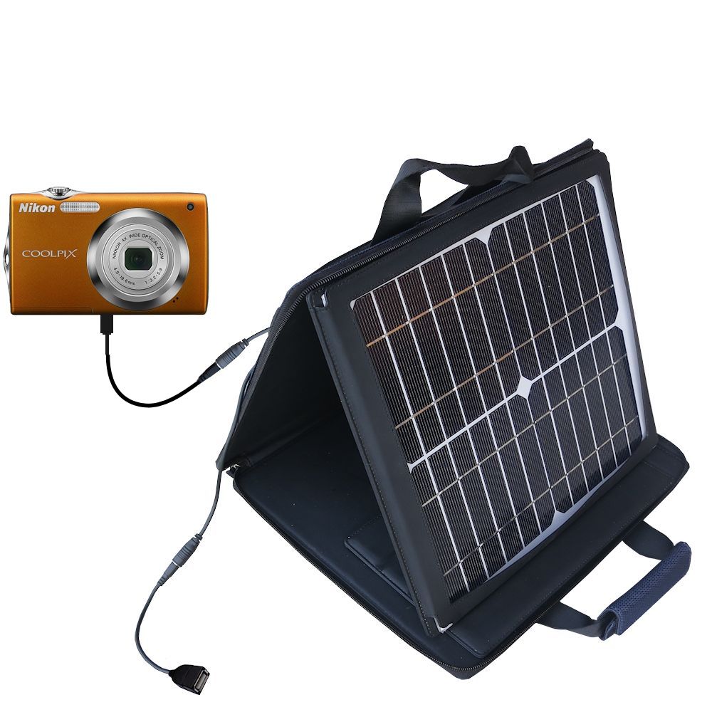 Gomadic SunVolt High Output Portable Solar Power Station designed for the Nikon Coolpix S3000 - Can charge multiple devices with outlet speeds