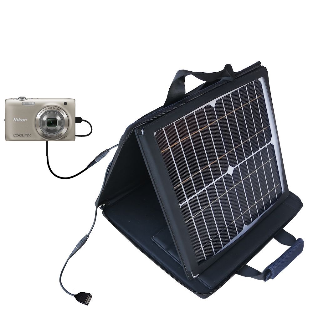 SunVolt Solar Charger compatible with the Nikon Coolpix S3100 and one other device - charge from sun at wall outlet-like speed