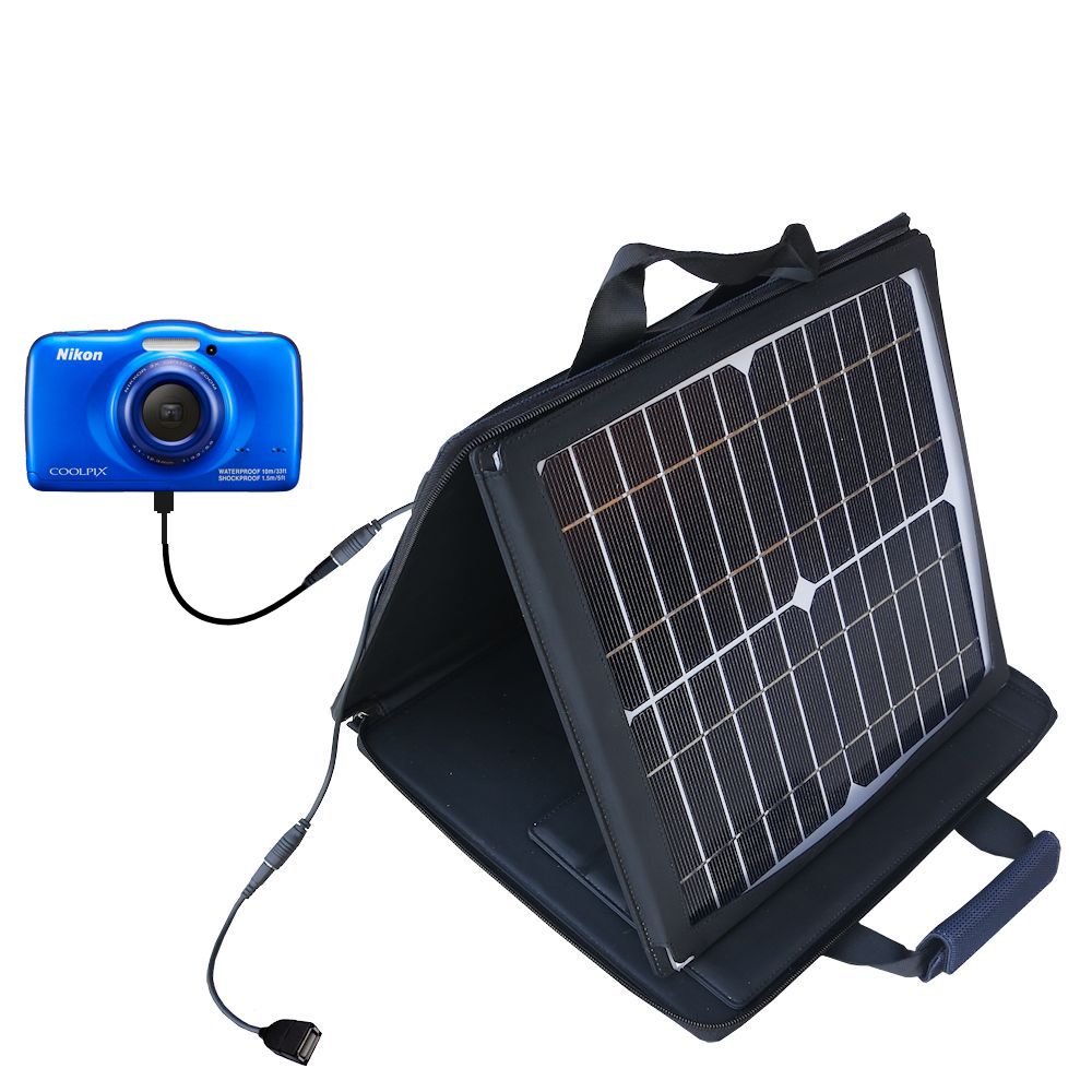 SunVolt Solar Charger compatible with the Nikon Coolpix S32 and one other device - charge from sun at wall outlet-like speed