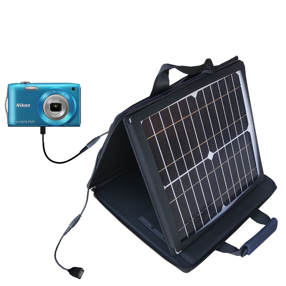 SunVolt Solar Charger compatible with the Nikon Coolpix S3200 / S3300 and one other device - charge from sun at wall outlet-like speed