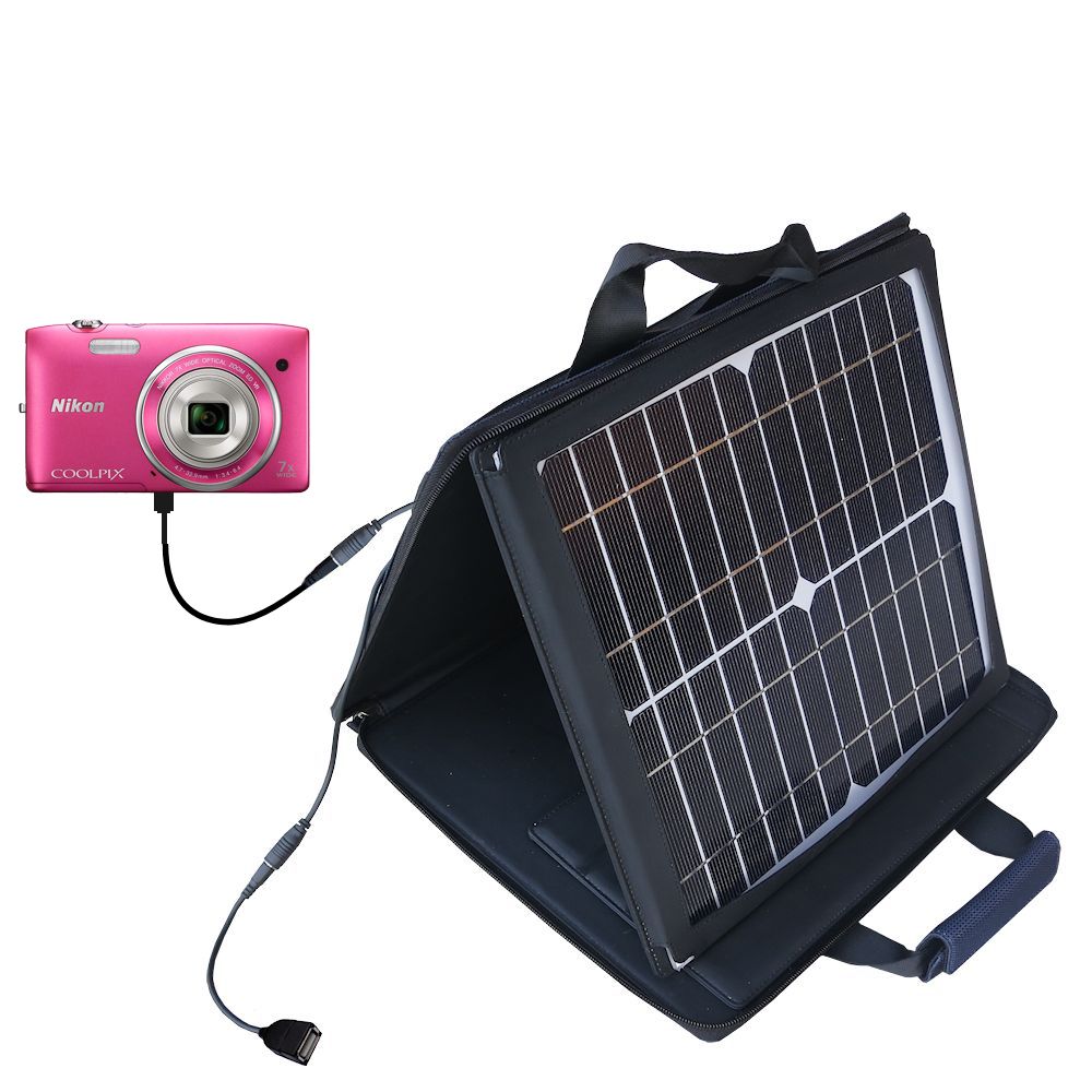 SunVolt Solar Charger compatible with the Nikon Coolpix S3400 and one other device - charge from sun at wall outlet-like speed