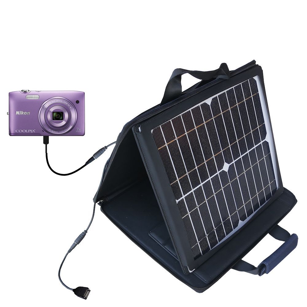 SunVolt Solar Charger compatible with the Nikon Coolpix S3500 and one other device - charge from sun at wall outlet-like speed