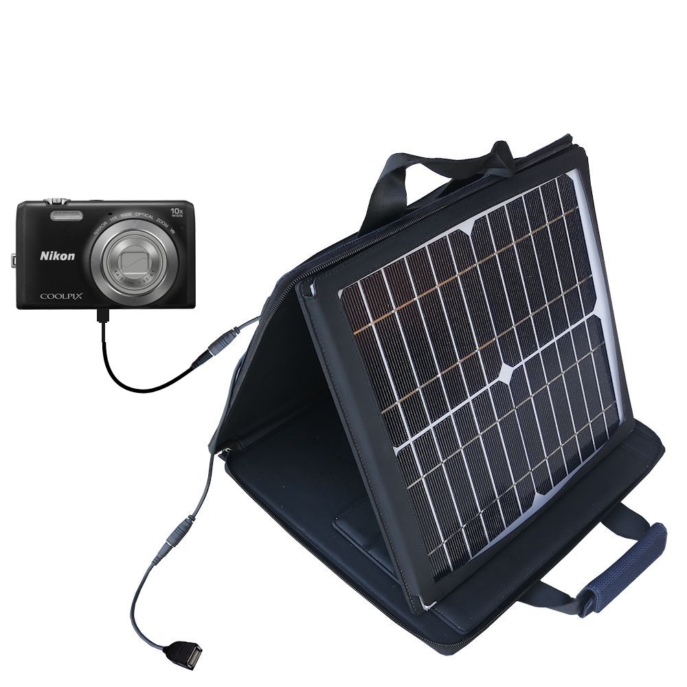SunVolt Solar Charger compatible with the Nikon Coolpix S3600 and one other device - charge from sun at wall outlet-like speed