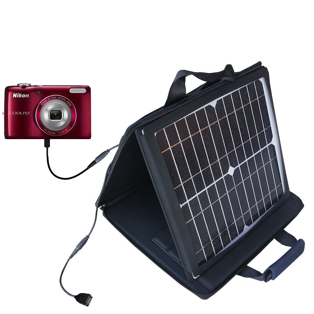 SunVolt Solar Charger compatible with the Nikon Coolpix S4200 / S4300 and one other device - charge from sun at wall outlet-like speed