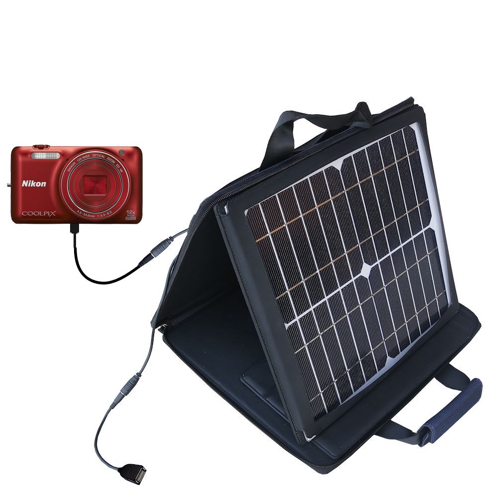 SunVolt Solar Charger compatible with the Nikon Coolpix S6600 and one other device - charge from sun at wall outlet-like speed