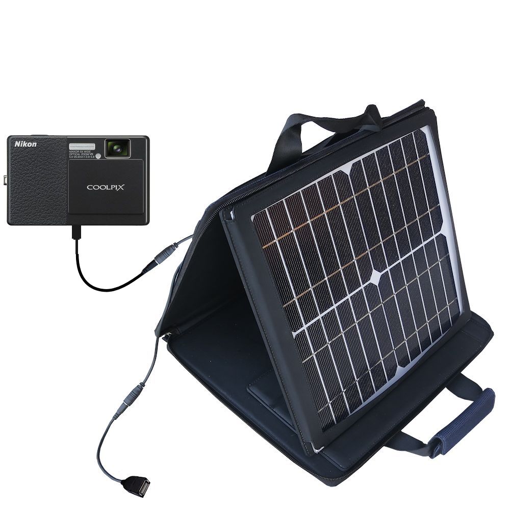 SunVolt Solar Charger compatible with the Nikon Coolpix S70 and one other device - charge from sun at wall outlet-like speed