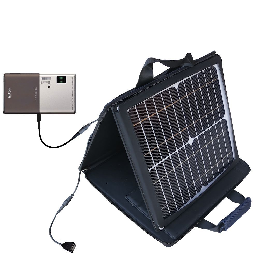 SunVolt Solar Charger compatible with the Nikon Coolpix S80 and one other device - charge from sun at wall outlet-like speed