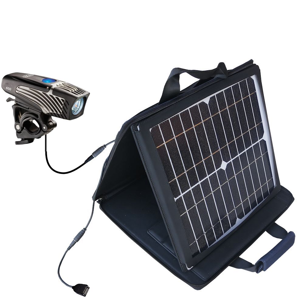 Gomadic SunVolt High Output Portable Solar Power Station designed for the Nite Rider Lumina 650 / 500 - Can charge multiple devices with outlet speeds